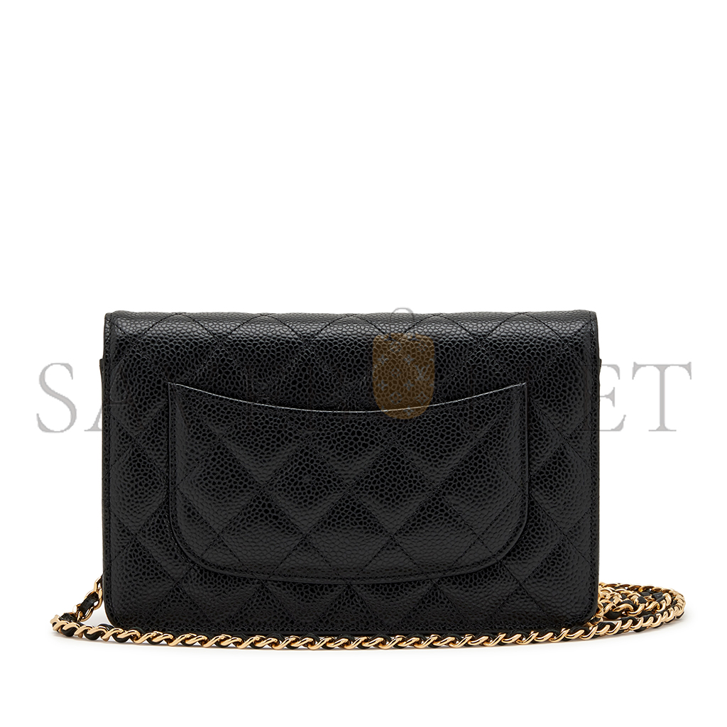 Ch*el quilted caviar wallet on chain woc black gold hardware a33814 (19.2*12.3*3cm)
